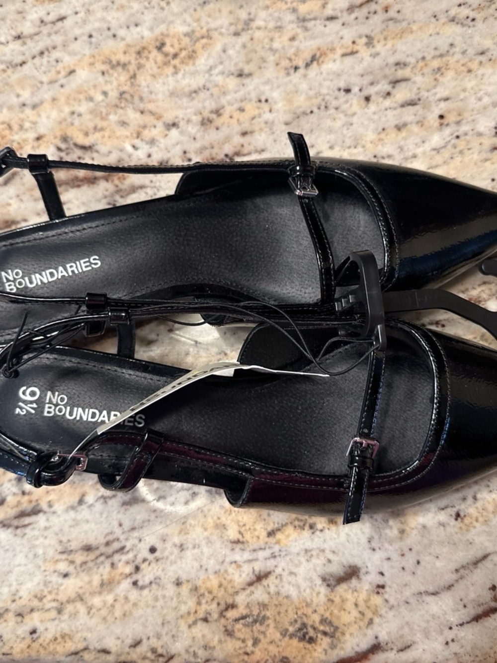 No Boundaries Black Patent Pointed Mary Jane Flats